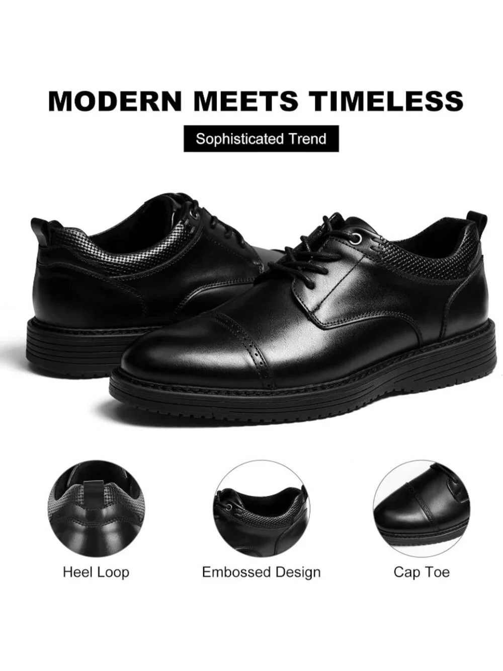 Men's Black Derby Genuine Leather Non Slip Casual Formal Oxford Dress Shoes